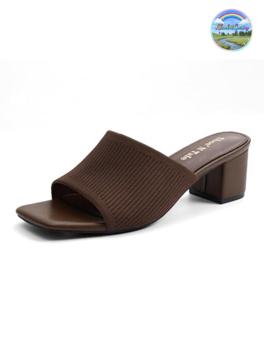 Women's Square Open Toe Knit Heeled Mules Chunky Block Low Heel Slip On Sandals